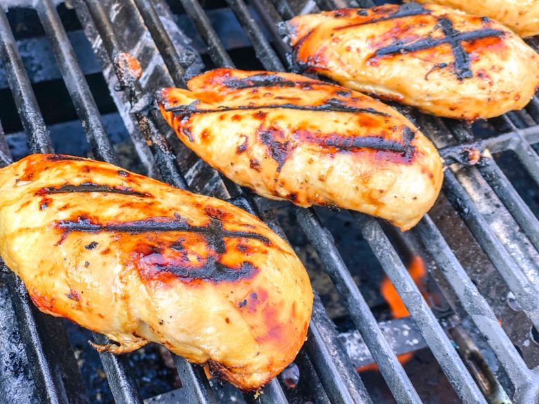 Chicken breasts on the grill. 